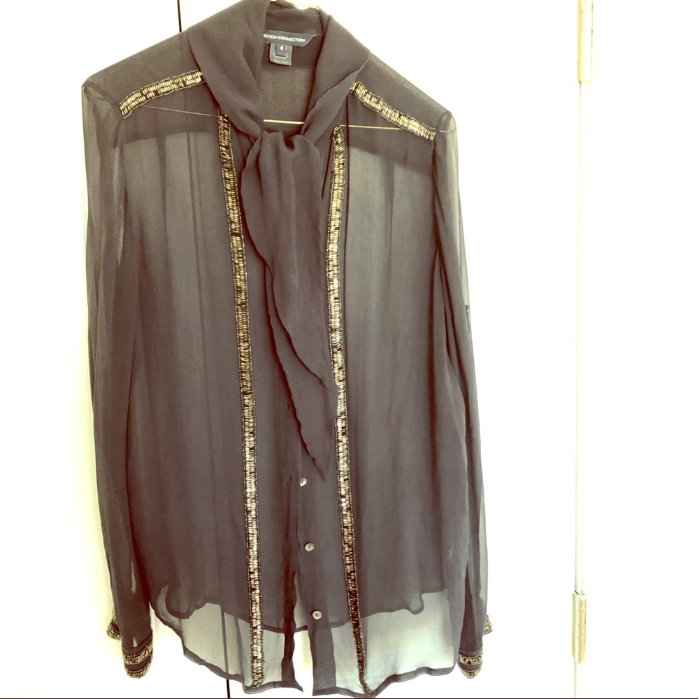 Sheer French Connection tie-neck blouse